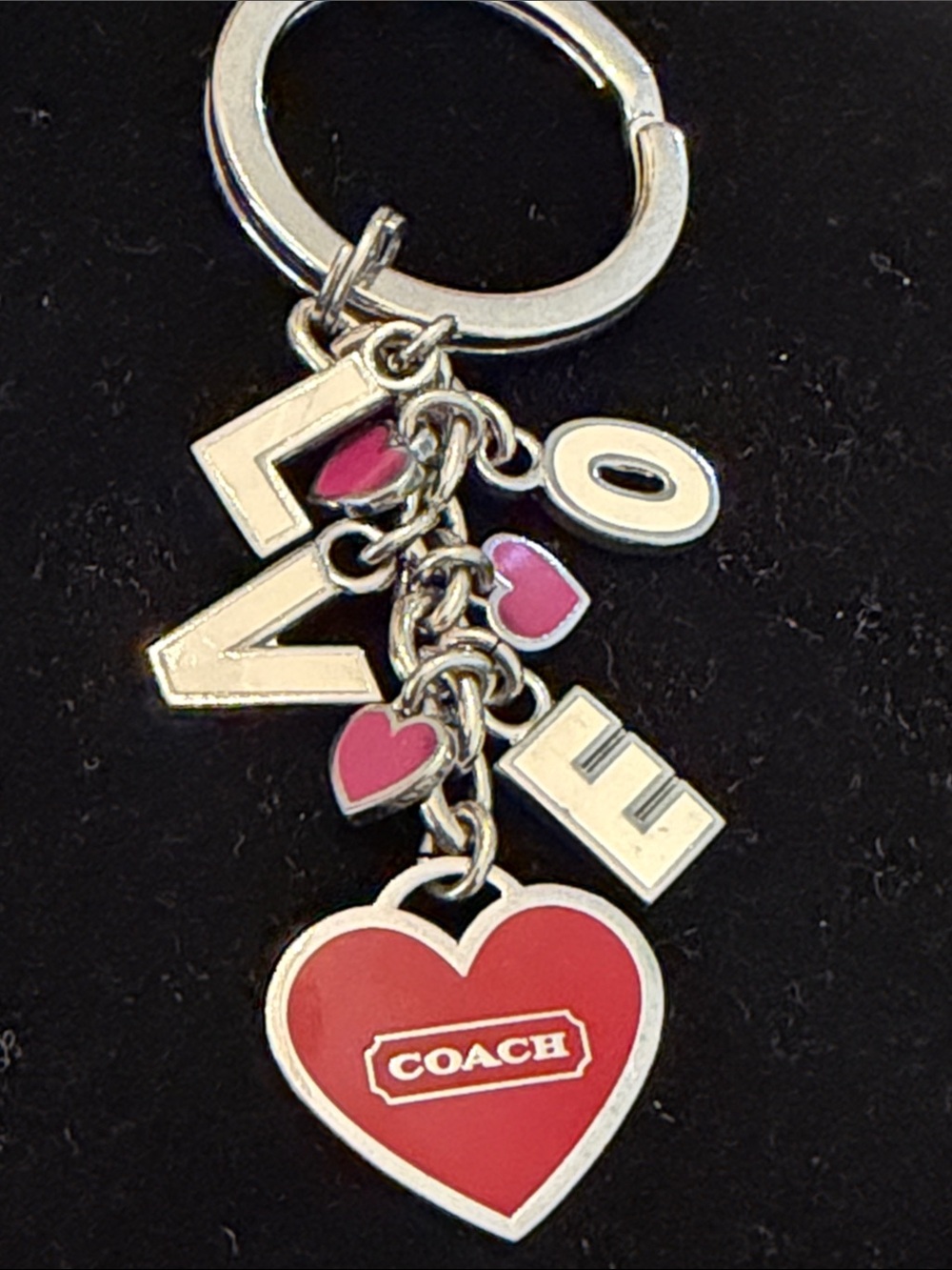 Coach Red and Silver 'LOVE' Heart Charm Keychain